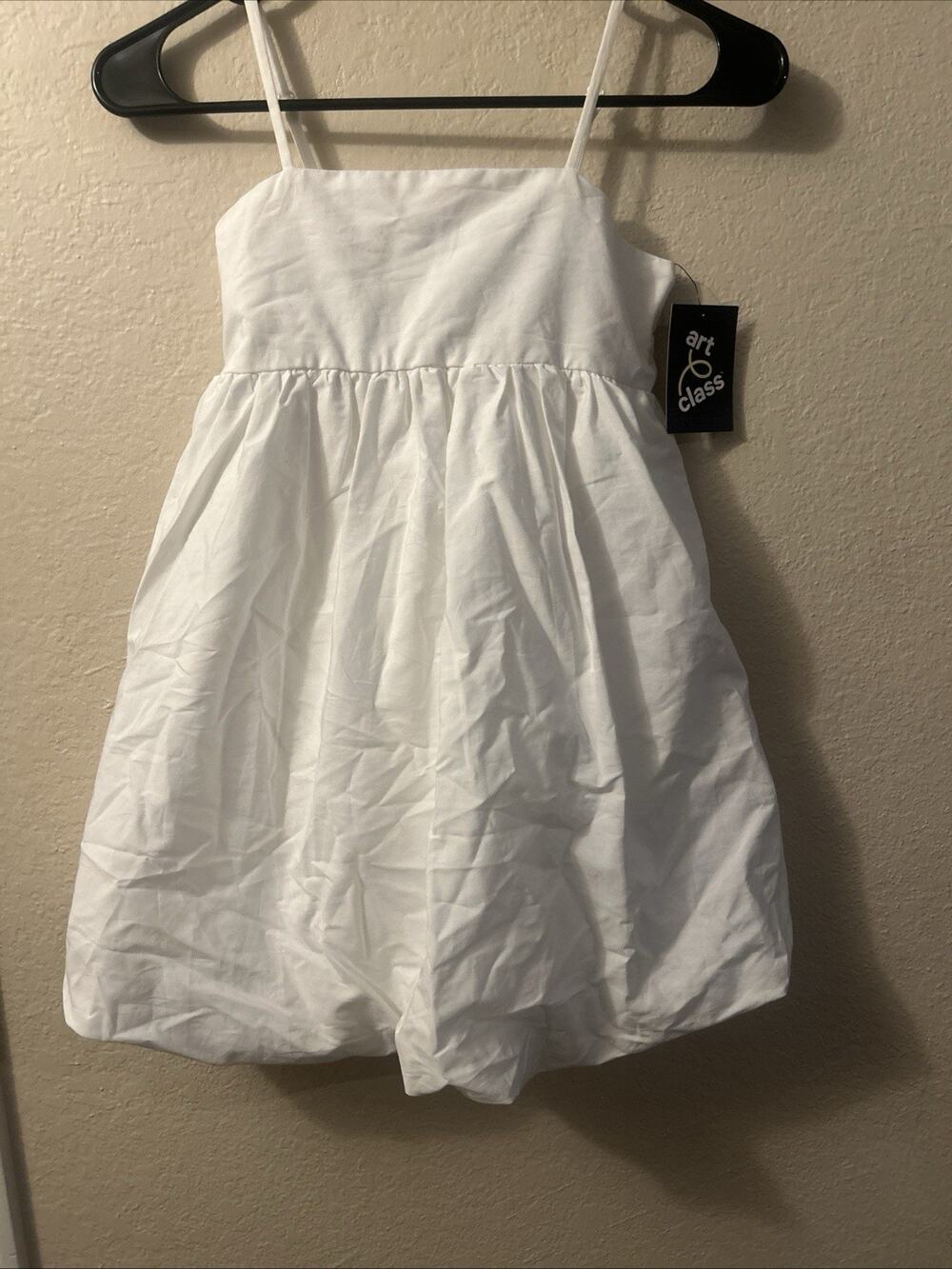Girls' Art Class Drop Waist Bubble Hem Dress - Off White Sz 8